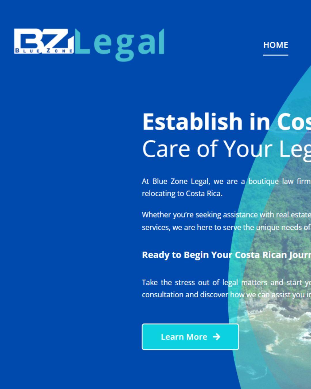 Sitio web de Blue Zone Legal: firma legal especializada en asesoría a expatriados en Costa Rica.