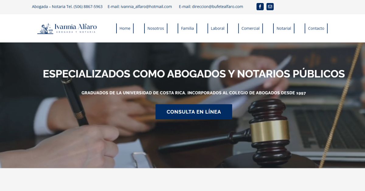 Sitio web de Bufete Alfaro: despacho jurídico en Costa Rica con servicios legales especializados.
