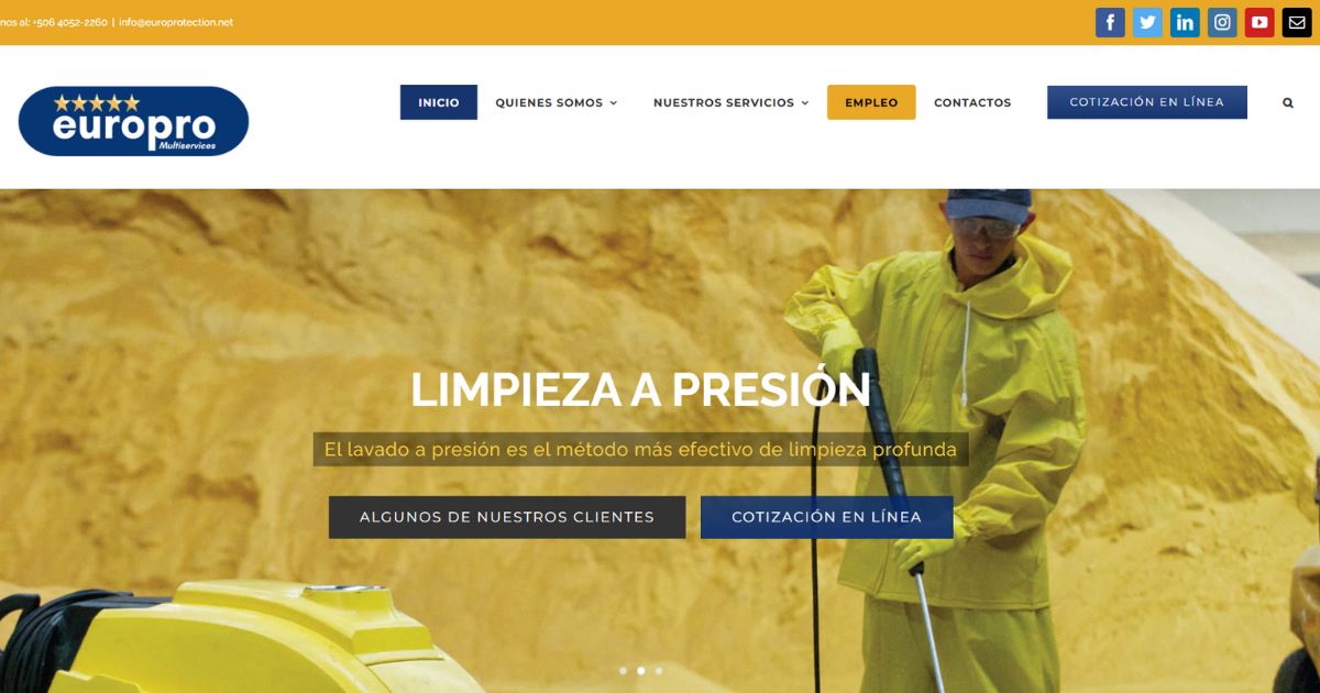  Sitio web corporativo para una empresa de limpieza industrial y comercial. Diseño moderno, formulario de contacto y estructura clara para transmitir confianza.